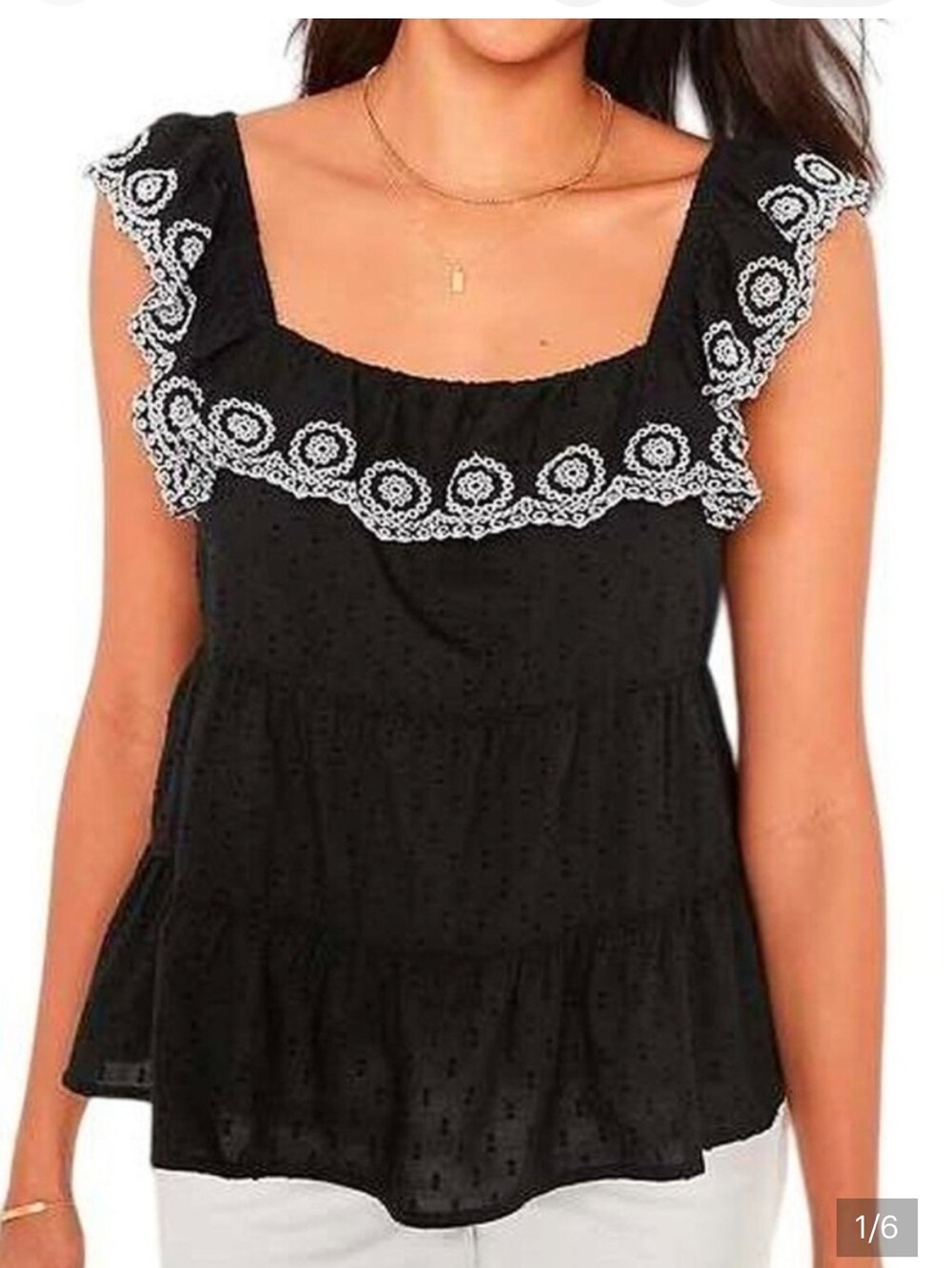 Old Navy Black Eyelet Ruffle Tank Top with White Trim